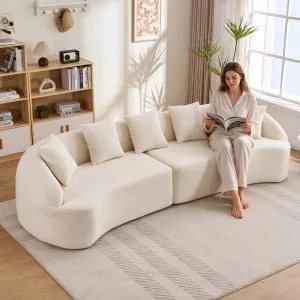 A deep seated sectional sofa with textured upholstery
