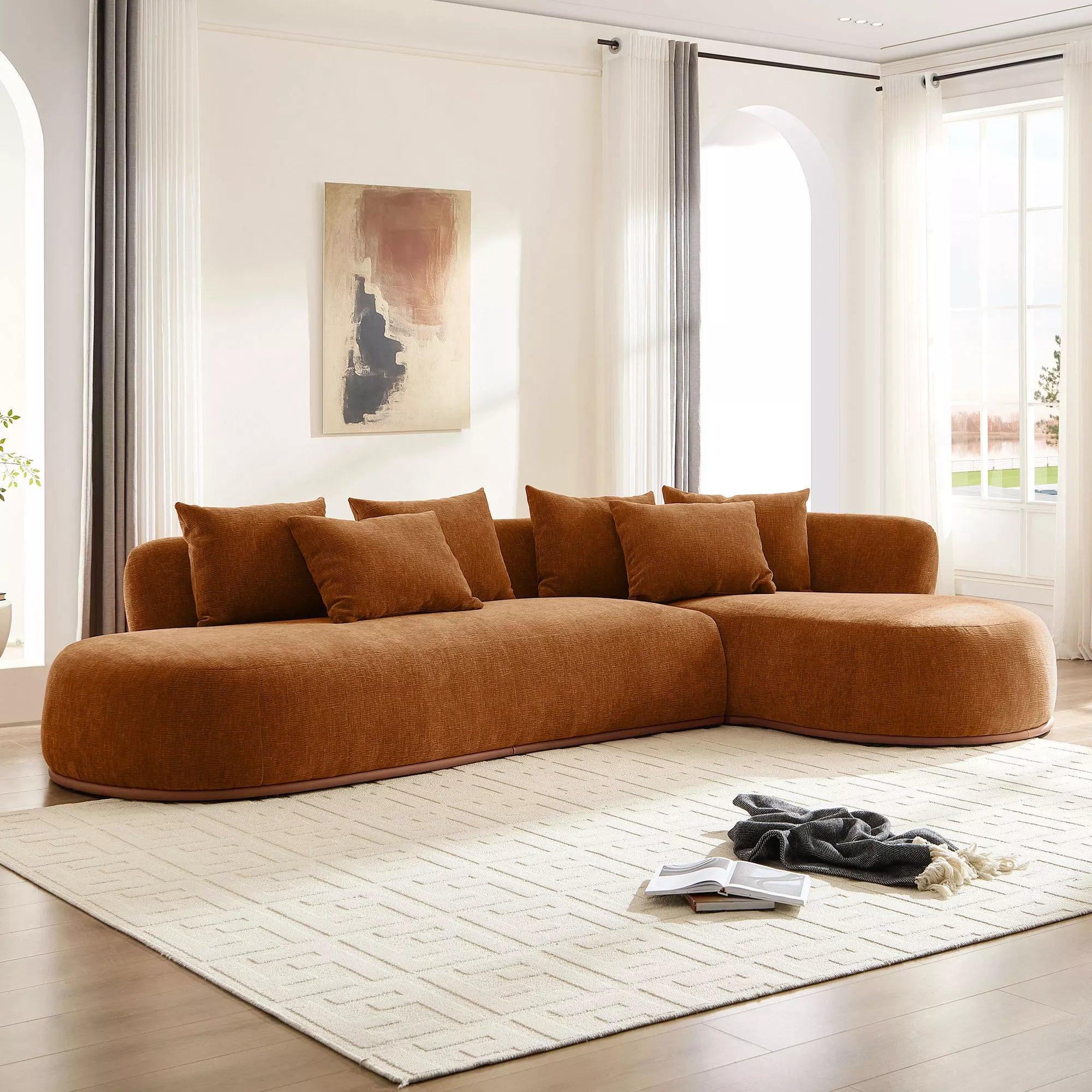 135" Tangerine Cluster L-Shape Sectional Sofa Left/Right Facing Chaise White/Broun - Image 6