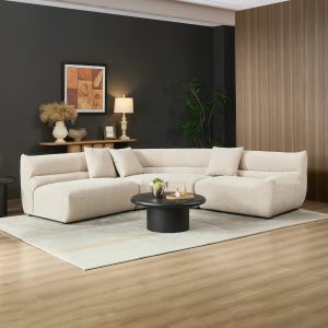3-Piece Modular Curved Sofa – Free-Form, 3 Pillows, Upholstered