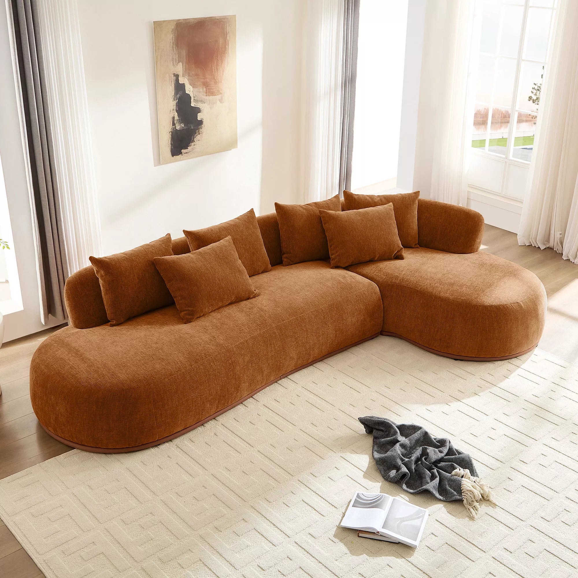 135" Tangerine Cluster L-Shape Sectional Sofa Left/Right Facing Chaise White/Broun - Image 5