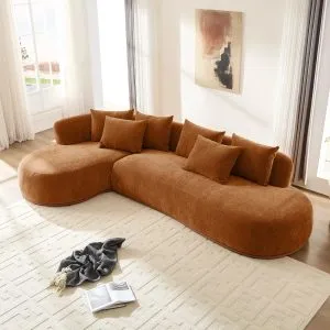 135" Tangerine Cluster L-Shape Sectional Sofa, Left/Right Facing Chaise, White/Brown