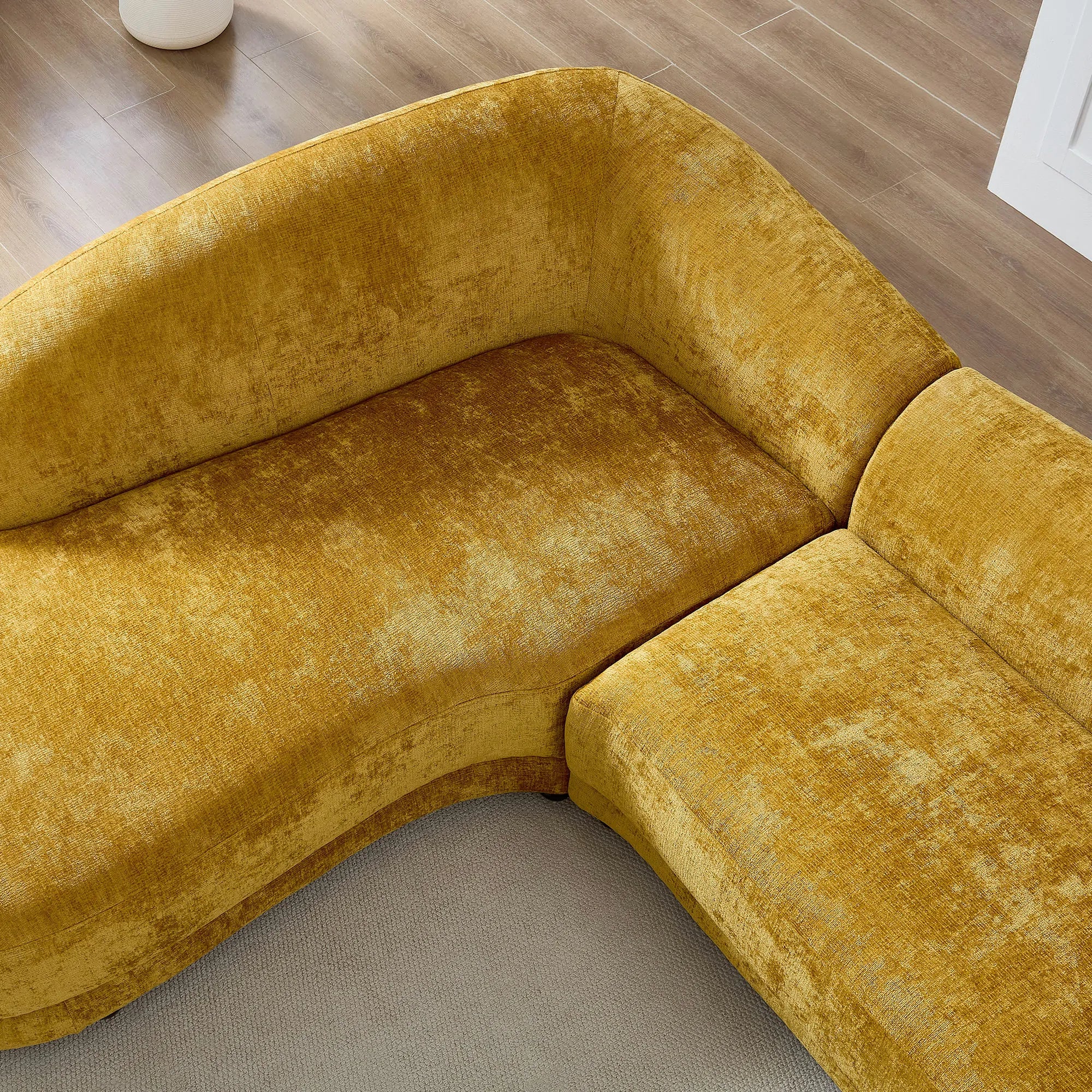 113.78" Mid-Century Chaise Sofa – Right Facing, Upholstered, Yellow - Image 10