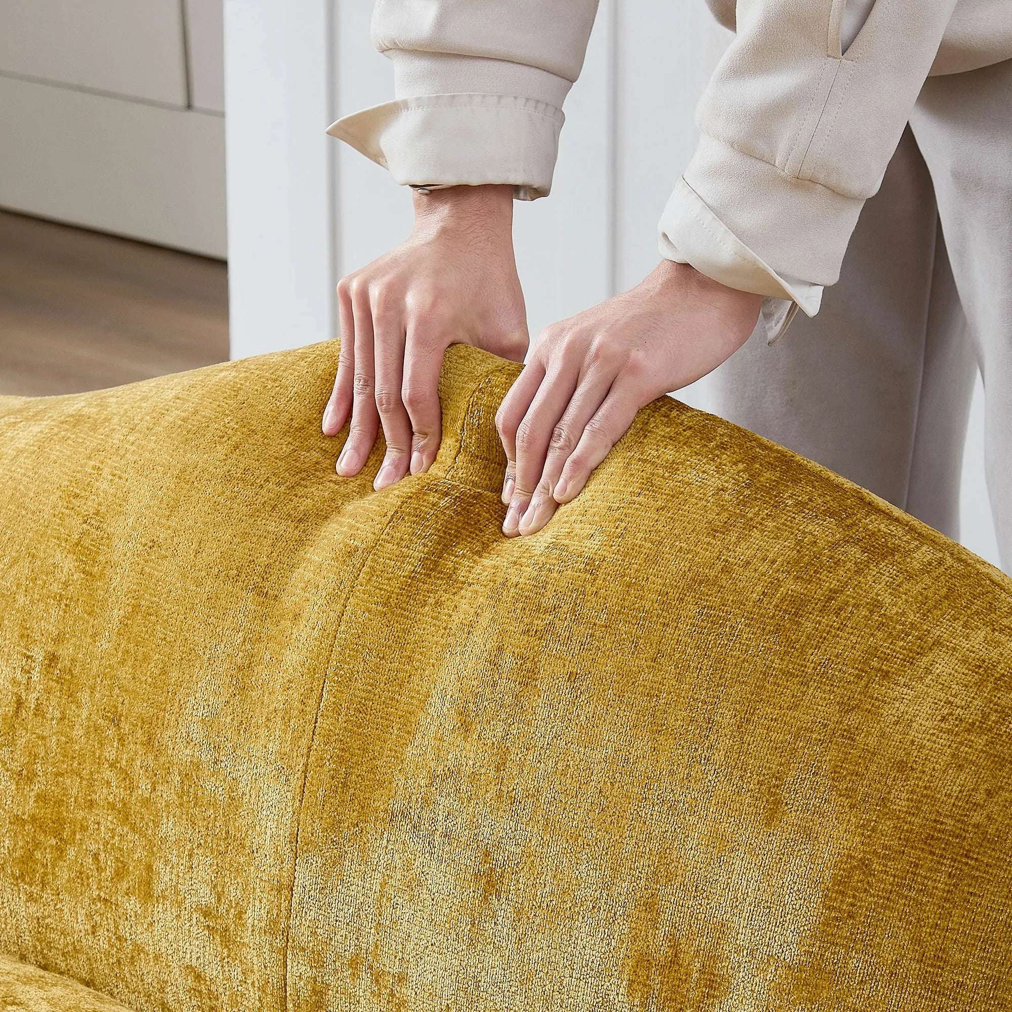 113.78" Mid-Century Chaise Sofa – Right Facing, Upholstered, Yellow - Image 11