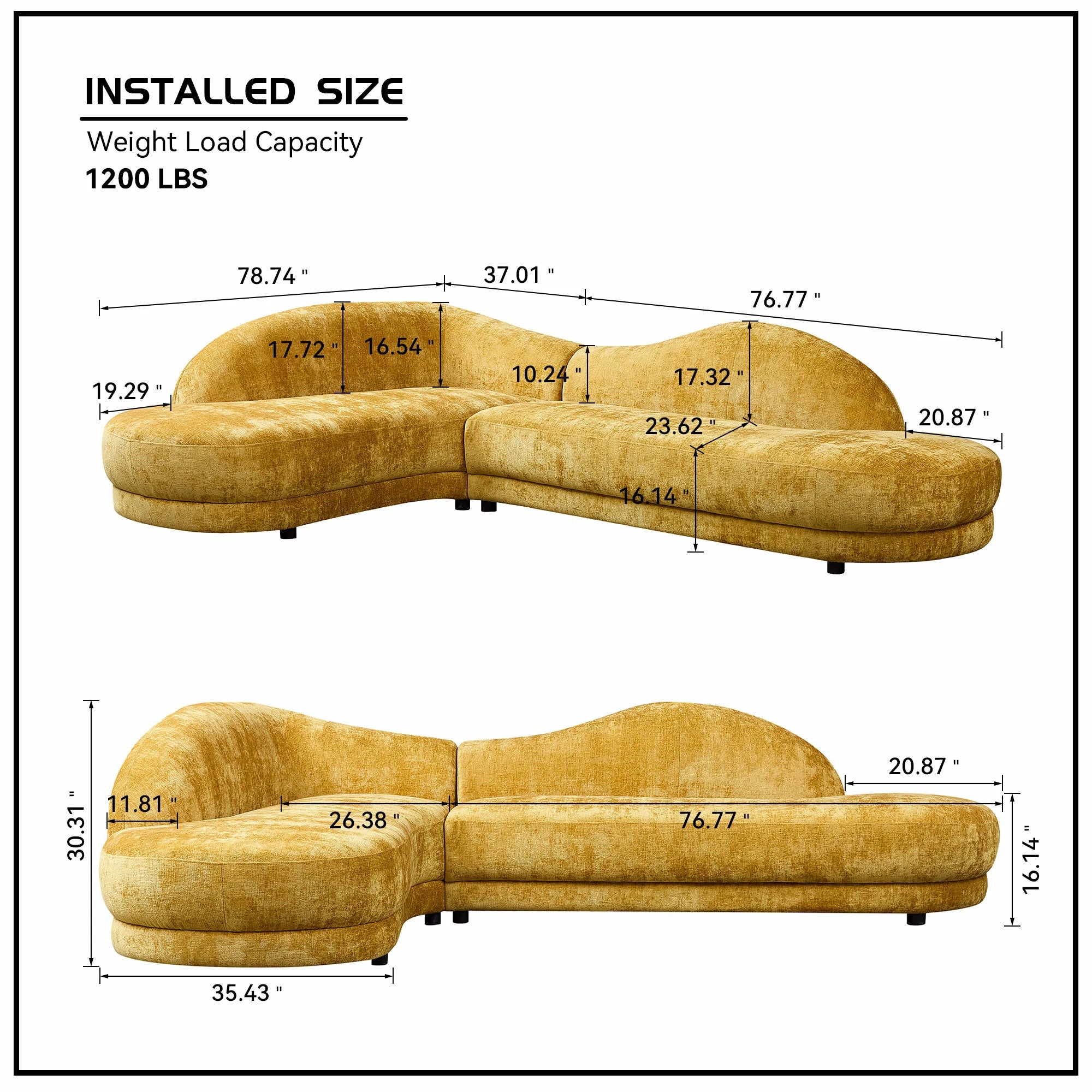 113.78" Mid-Century Chaise Sofa – Right Facing, Upholstered, Yellow - Image 18