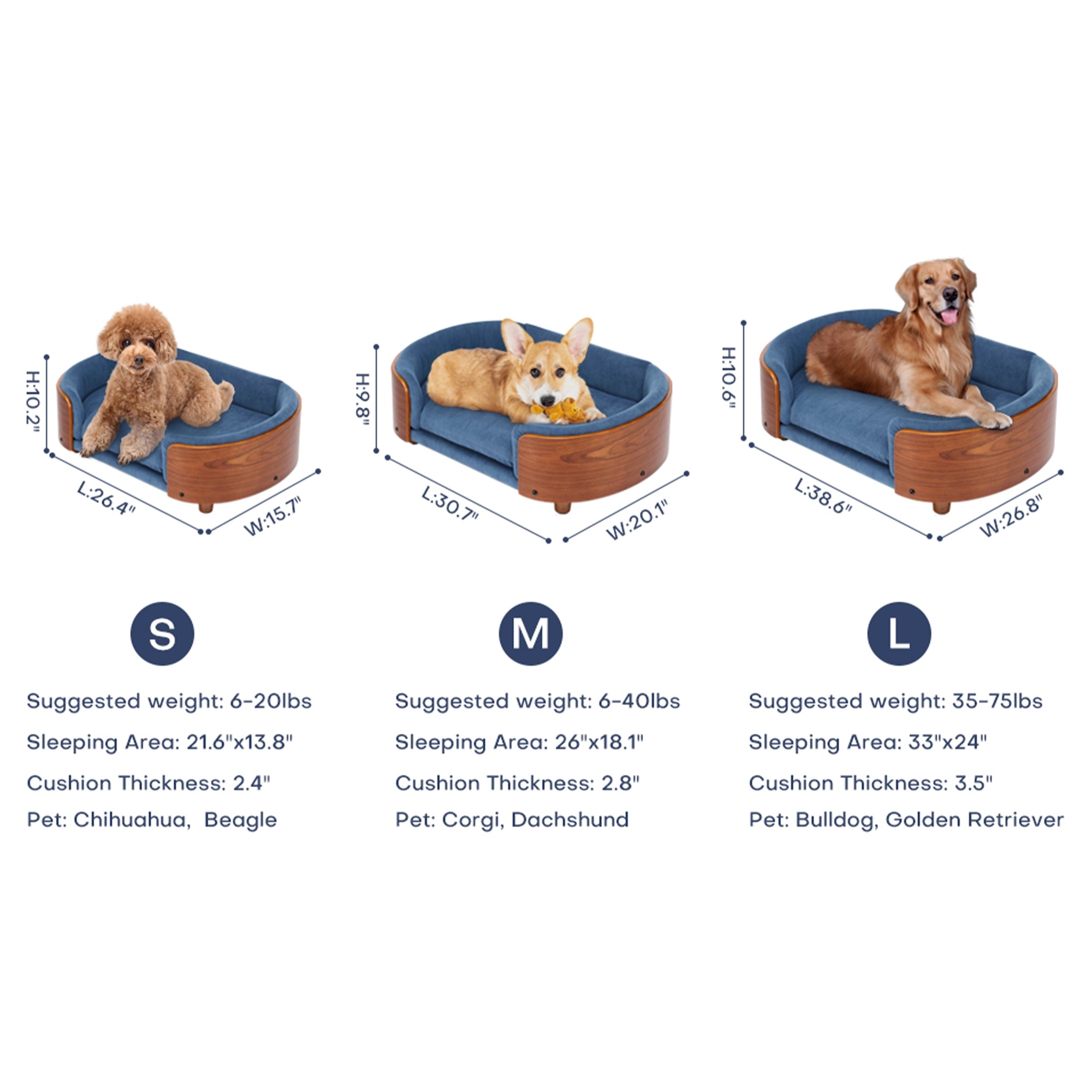 30.70" Scandinavian Elevated Dog Bed with Wood Legs & Velvet Cushion, product photo 3
