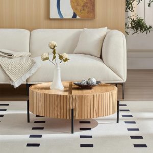 Round Coffee Table with Storage – Accent Tea Table for Home & Office