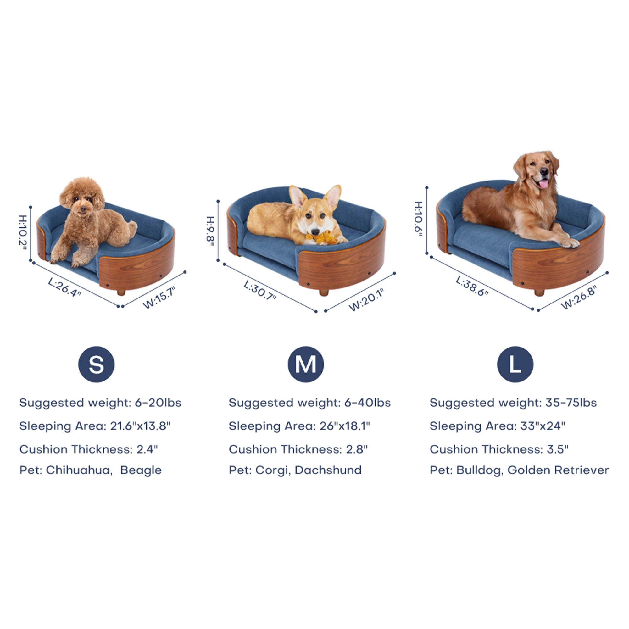 38.58" Scandinavian Dog Bed with Wood Legs & Bent Wood Back, product photo 3