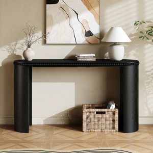 Mirod Vintage Console Table – Beaded Trim, Reversible Curved Legs