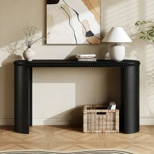 Mirod Vintage Console Table – Beaded Trim, Reversible Curved Legs