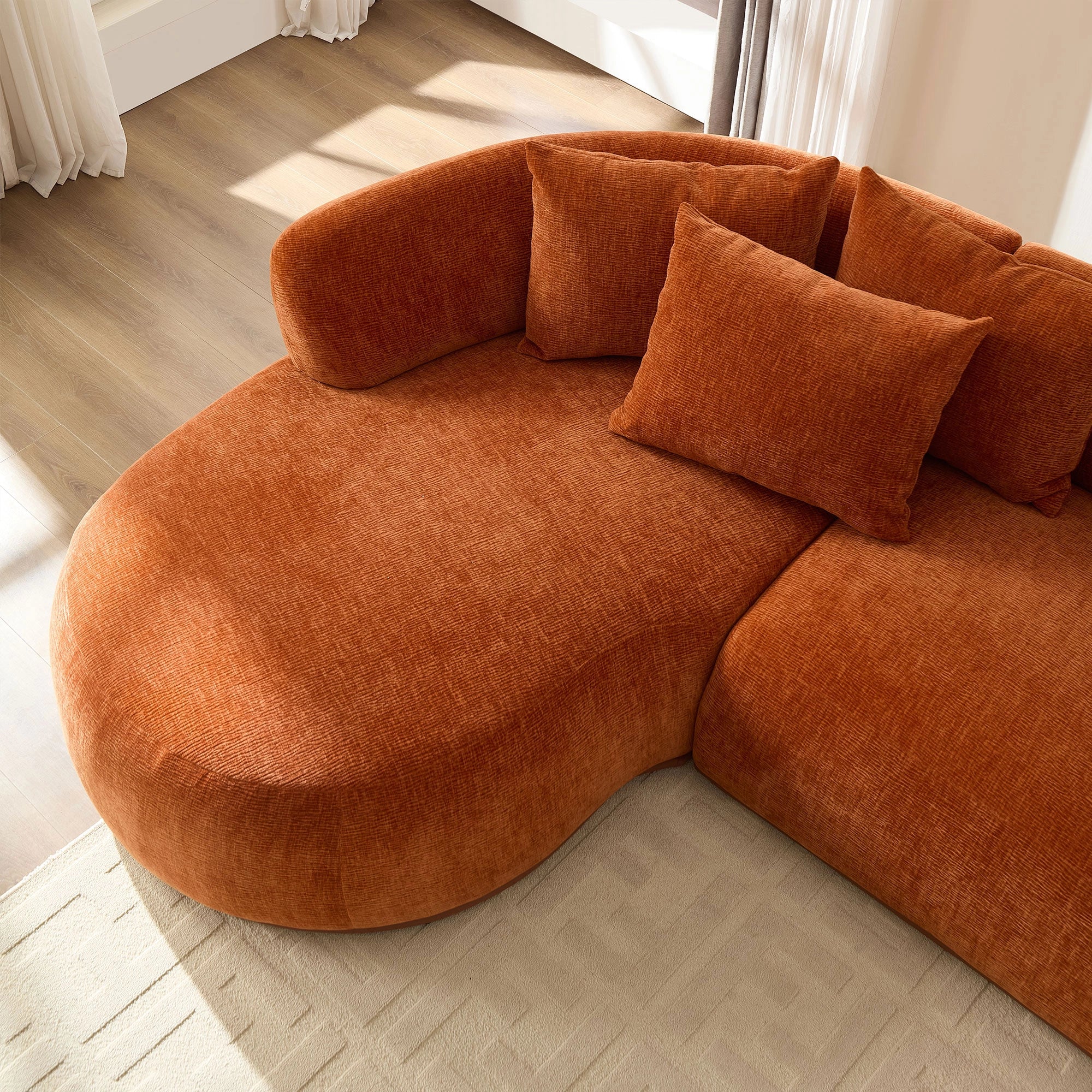 134.63" Tangerine Cluster L-Shape Sectional Sofa with Left/Right Facing Chaise & Ottoman, White/Brown, product photo 1
