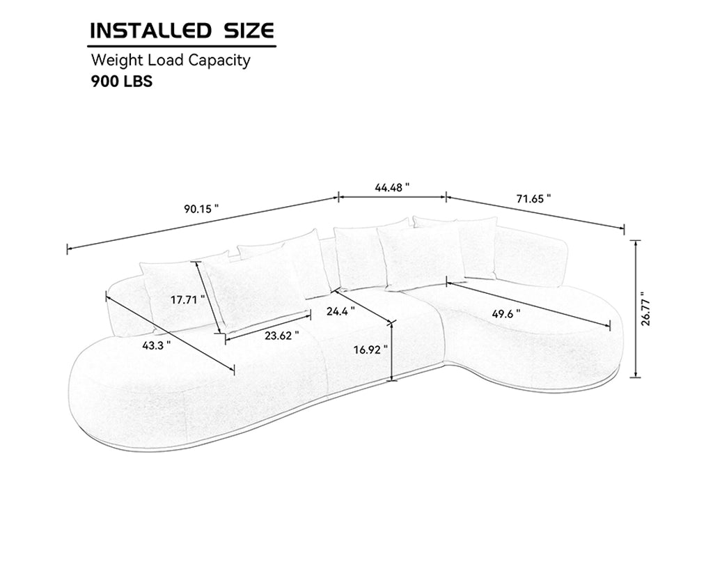 135" Tangerine Cluster L-Shape Sectional Sofa, Left/Right Facing Chaise, White/Brown, product photo 5