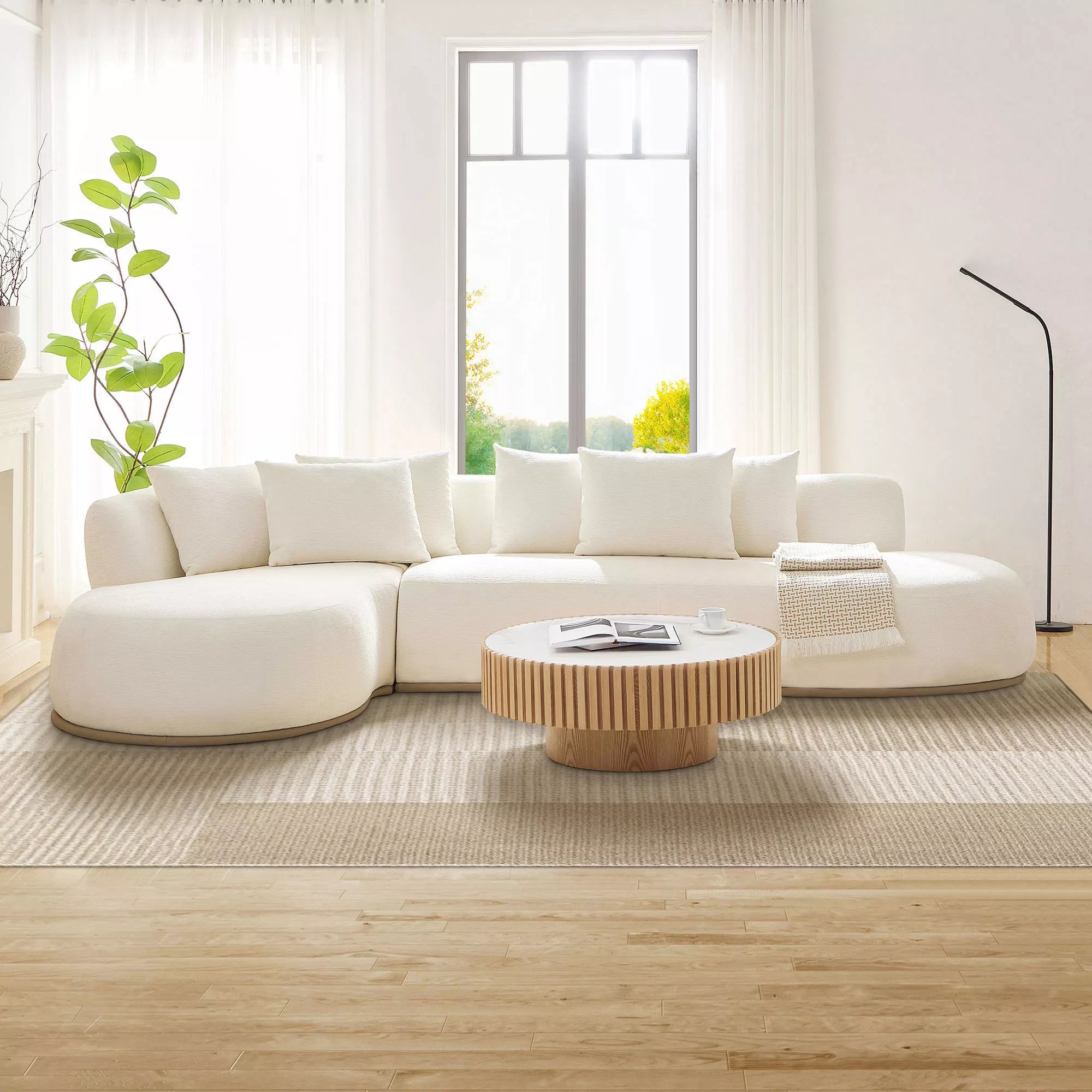 135" Tangerine Cluster L-Shape Sectional Sofa Left/Right Facing Chaise White/Broun - Image 7