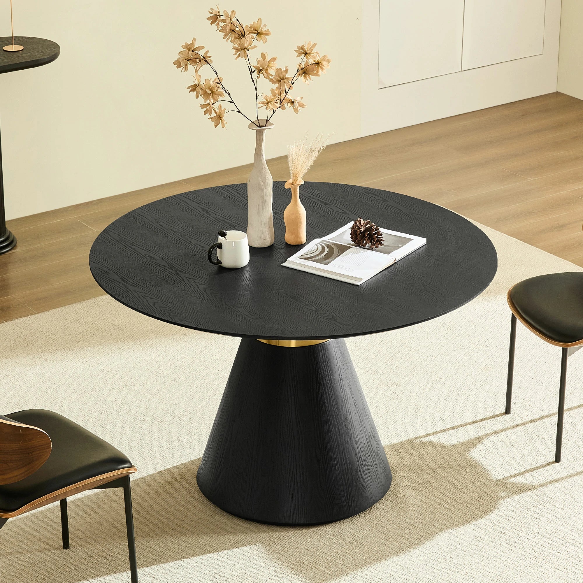 47.24" Round Dining Table – Black & Gold Pedestal, Glam - Image 3