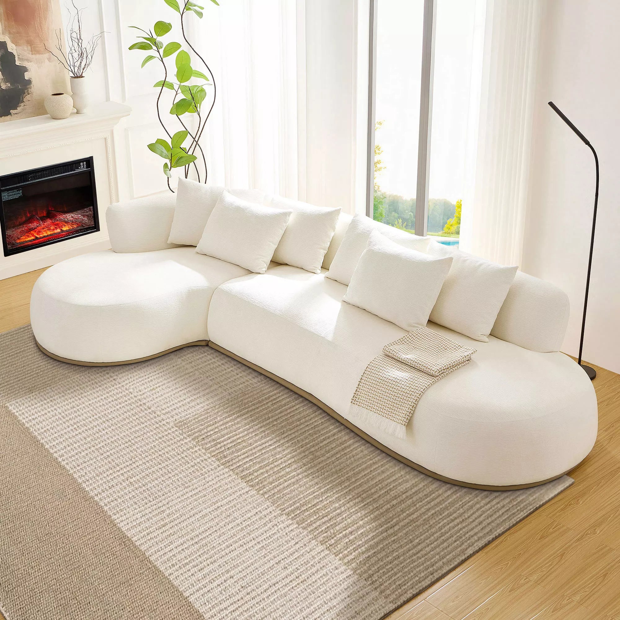 135" Tangerine Cluster L-Shape Sectional Sofa Left/Right Facing Chaise White/Broun - Image 8
