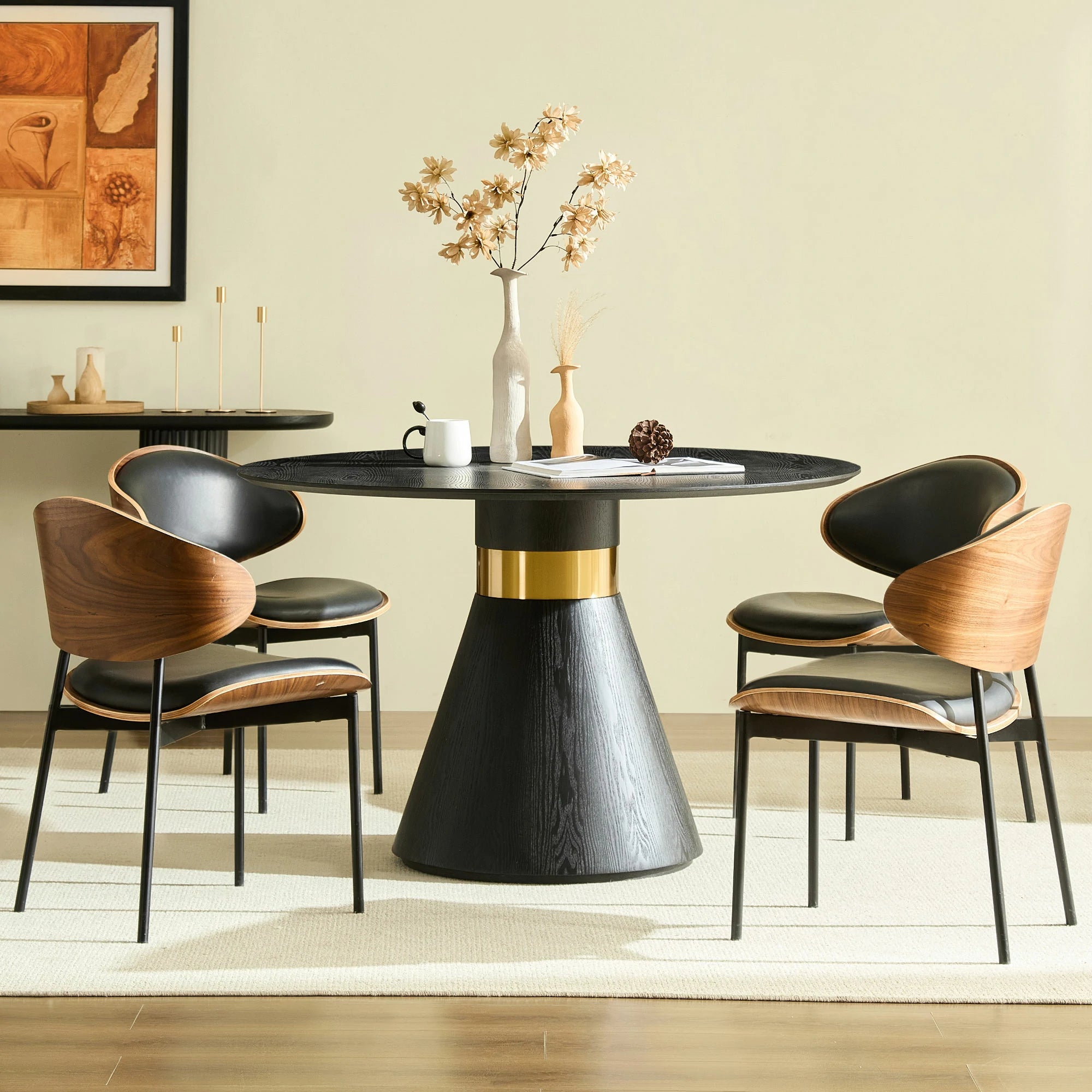 47.24" Round Dining Table – Black & Gold Pedestal, Glam - Image 2