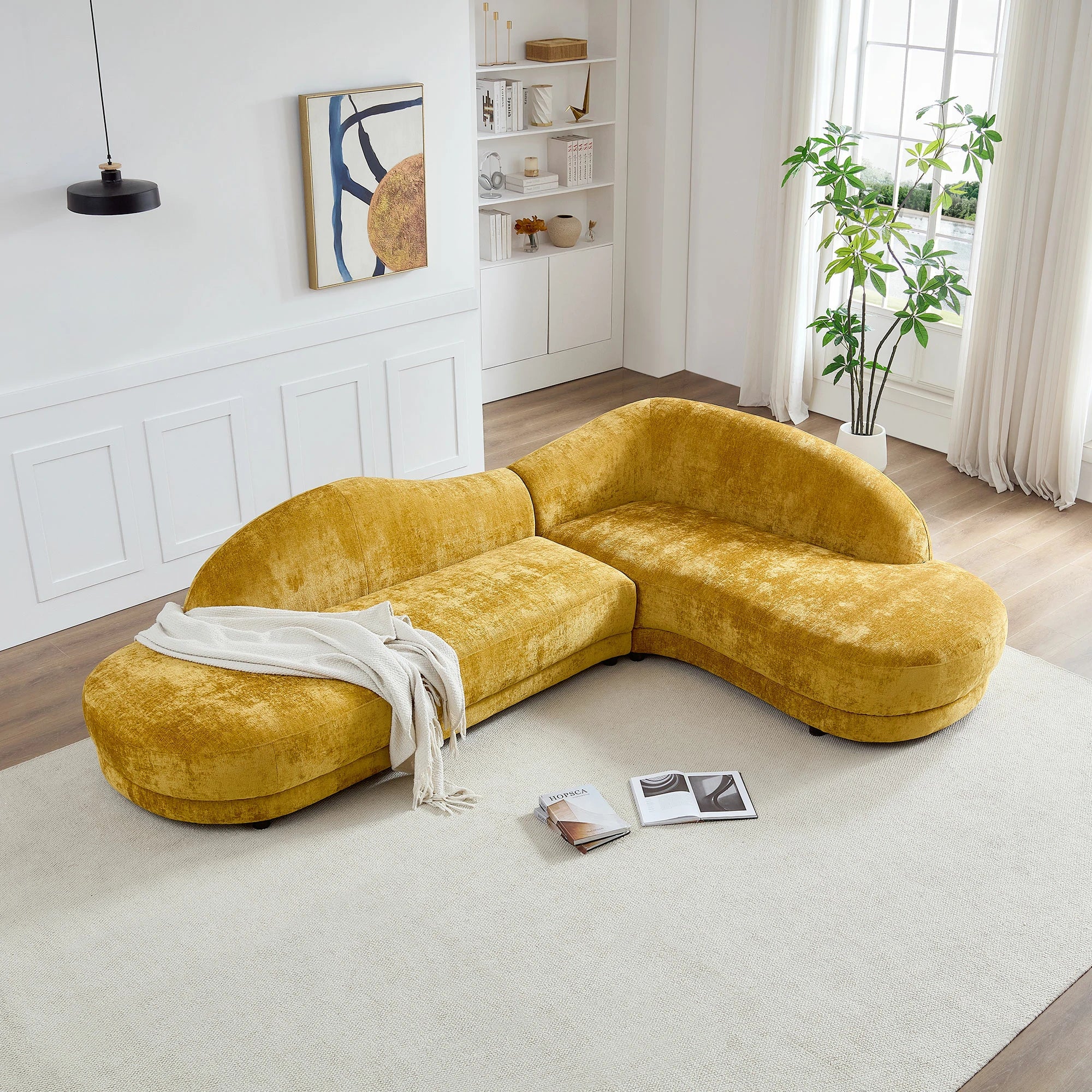 113.78" Mid-Century Chaise Sofa – Right Facing, Upholstered, Yellow - Image 15