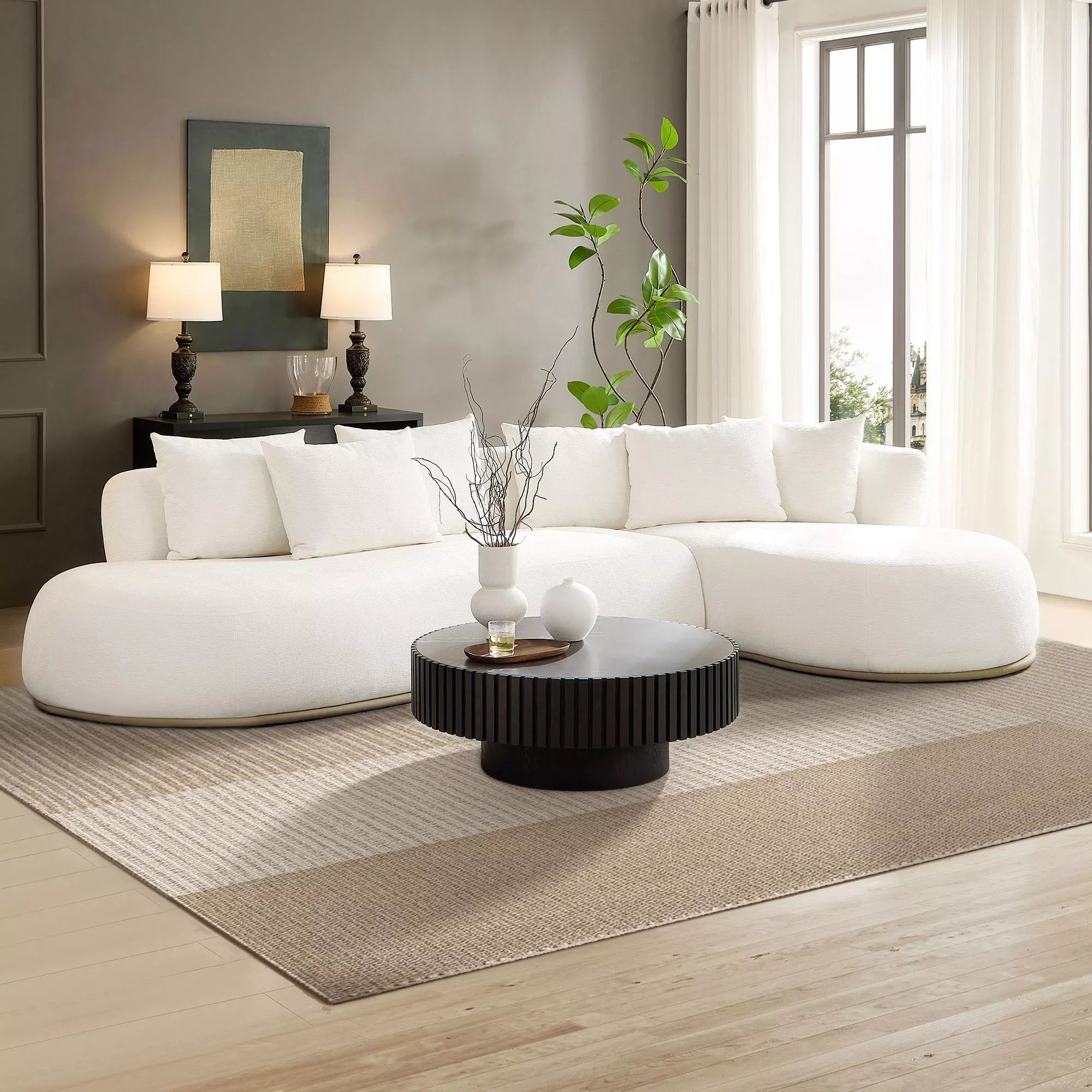 135" Tangerine Cluster L-Shape Sectional Sofa Left/Right Facing Chaise White/Broun - Image 9