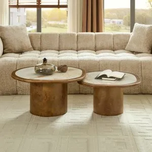 Irregular 2-Piece Coffee Table Set – Burl Veneer & Sintered Stone Top