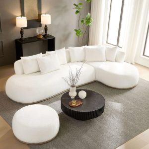 134.63"Tangerine Cluster L-Shape Sectional Sofa with Left/Right Facing Chaise & Ottoman White/Brown
