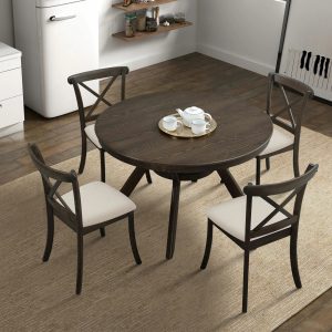 47.24" Round Rubber Wood Dining Table – Trestle Base, Seats 4-6