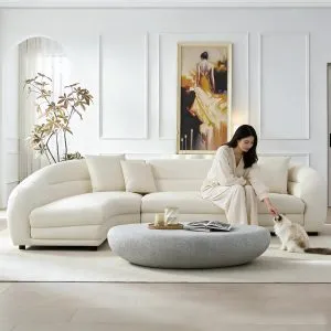 125" Curved Modular Left/Right L-Shape Sofa – Comfy with Pillows, Upholstered