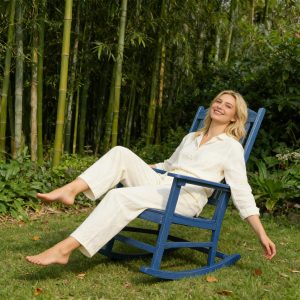 All-Weather Outdoor Rocking Chair in Navy Blue, HIPS & Steel