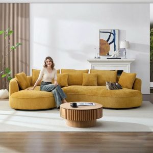 125" Oversized Plush Curved Sectional Sofa with Chaise, Yellow