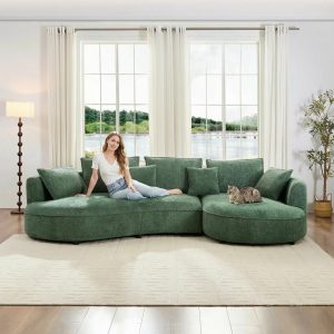 125" Arc Island Oversized Curved Sectional Sofa with Left/Right Facing Chaise Green