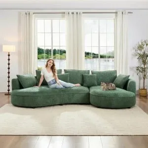 125" Arc Island Oversized Curved Sectional Sofa with Left/Right Facing Chaise Green